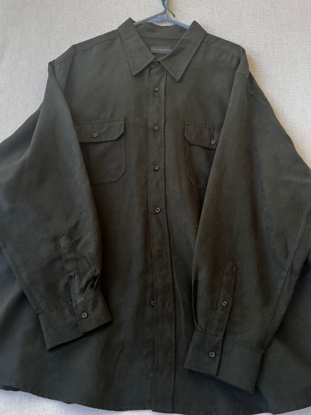 Covington Faux Suede Shirt Mens XXL Dark Green Long Sleeve Button Down Pockets